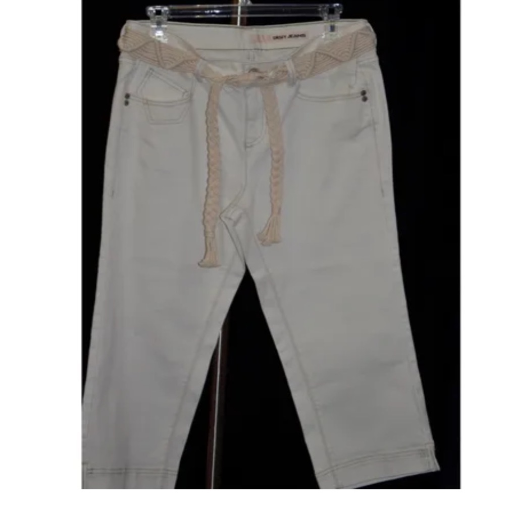 Dkny off white denim jeans cropped pants capris Pinup nwt Y2K vintage w/ belt 8